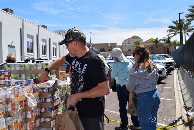 Food boxes and supplies prepared for distribution